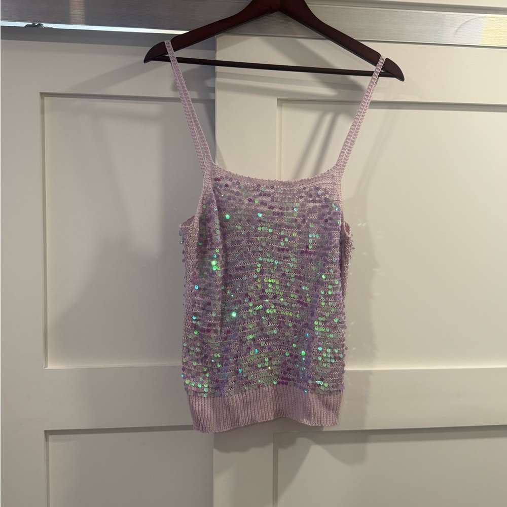 Y2K VINTAGE Sequin Embellished Lavender Tank Top rainbow